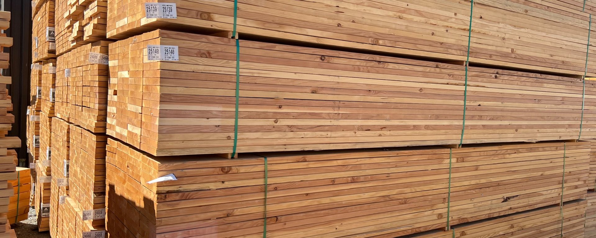 Stacked Douglas fir lumber inventory at Sawtooth Lumber Products